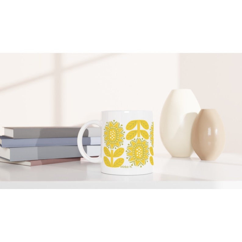 Yellow Retro Flower Mug, Nordic Design Cup image 2