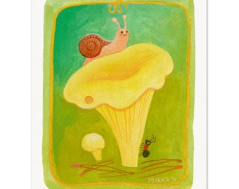 Snail and Mushroom Gouache Painting Print