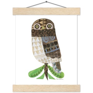 Owl Collage Print with Wood Hanger 20x25 cm / 8x10″