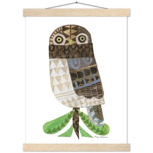 Owl Collage Print with Wood Hanger 30x40 cm / 12x16″