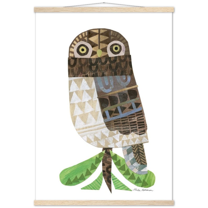Owl Collage Print with Wood Hanger A1 (59.4 x 84.1  cm)