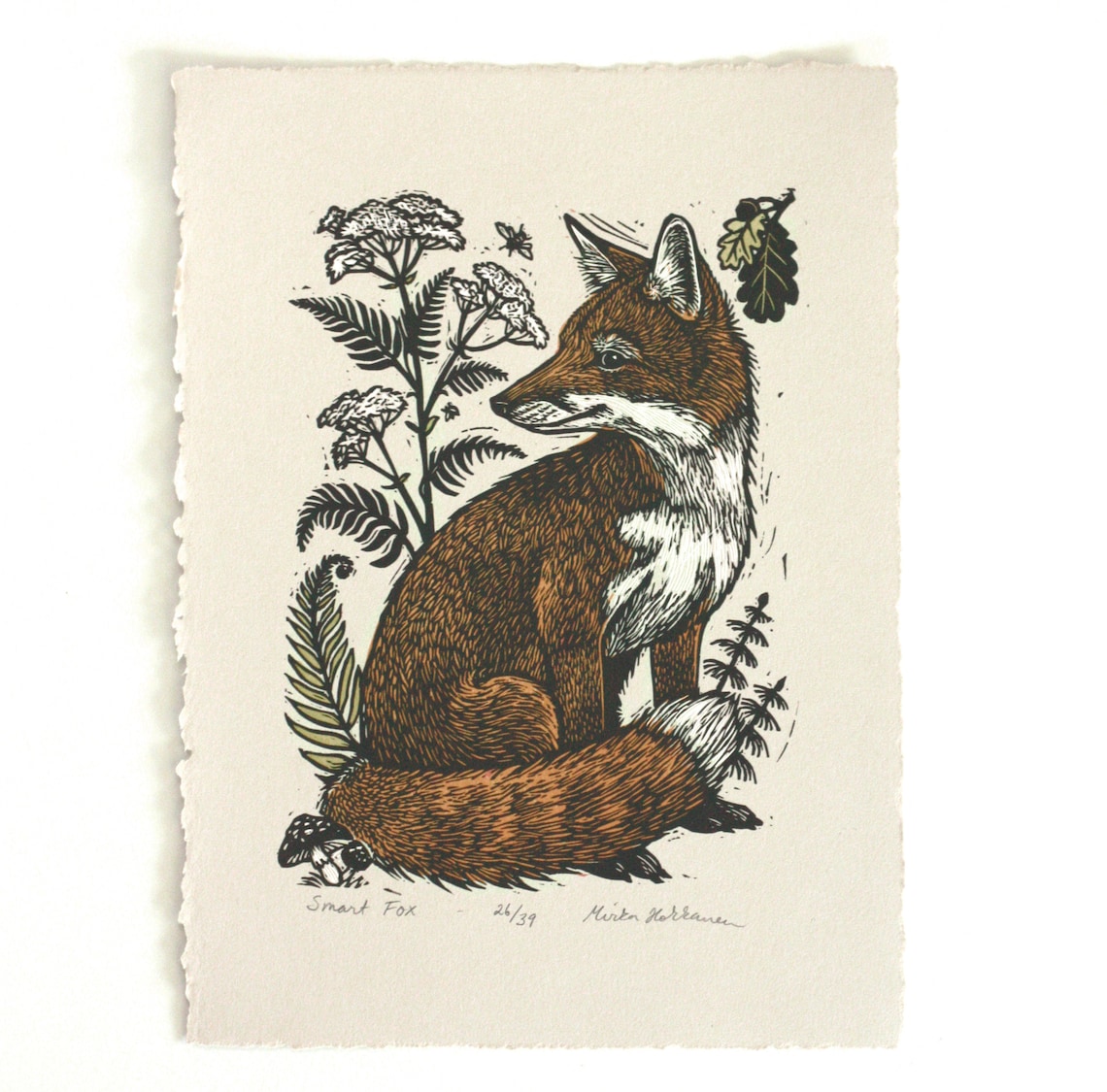 Fox Linocut. Fox Original Handmade Print. Cute Fox Decor. Fox Etsy