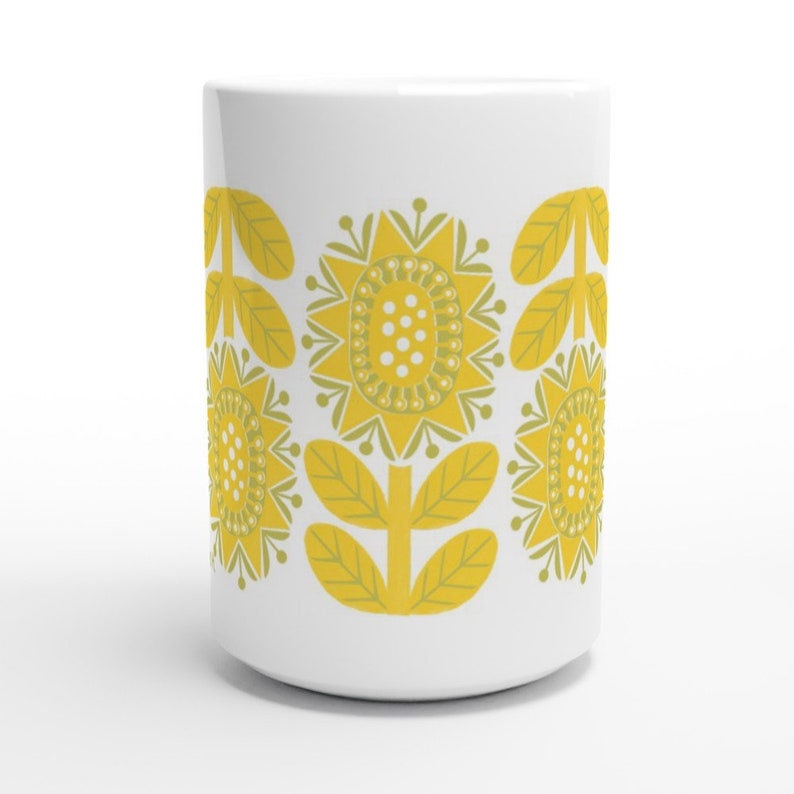 Yellow Retro Flower Mug, Nordic Design Cup image 5