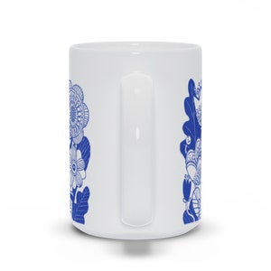 Blue Flower Mug, Nordic Design Mug, Retro Flowers Cup image 3