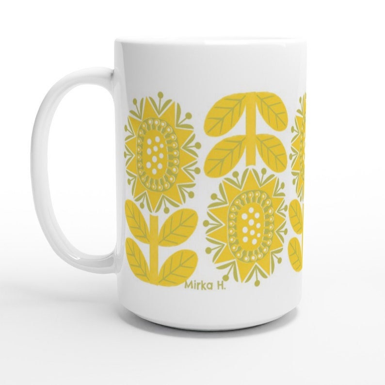 Yellow Retro Flower Mug, Nordic Design Cup image 4