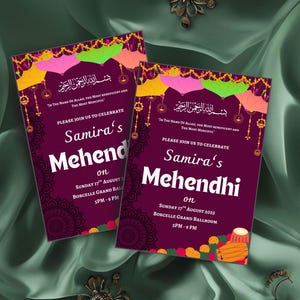 Digitale mehndi-uitnodiging | Mendhi-uitnodiging | Aanpasbare henna-nachtkaart | Kleurrijke Zuid-Aziatische viering | Direct downloaden | Bewerkbaar