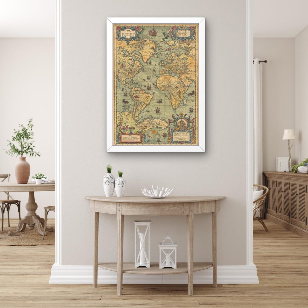 Vintage World Map Wall Art | Antique Style Travel Decor | Retro World ...