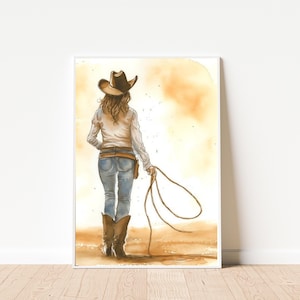 Abstract Cowgirl Wall Art - Modern Western Canvas, Woman in Cowboy Hat, Rustic Farmhouse Style for Unique Decor, Cowgirl Canvas