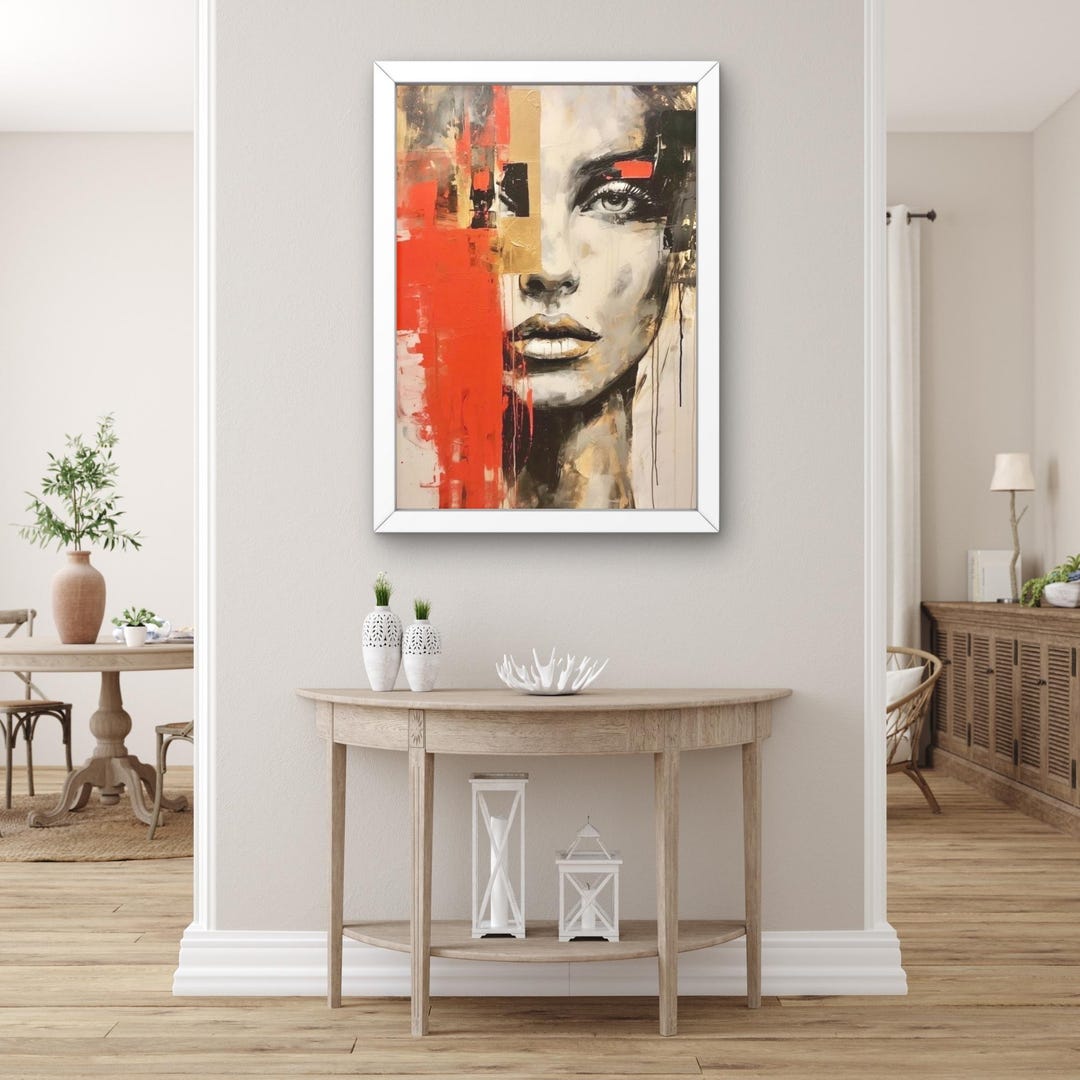 Abstract Woman Face Wall Art – Modern Portrait Canvas Painting – Bold ...