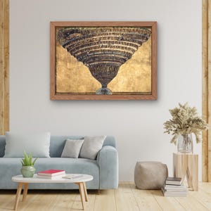 Dante’s Inferno Map - Vintage Hell Canvas Art, Classical Hell Spiral Print, Divine Comedy Wall Art, Religious Wall Art, Botticelli Canvas