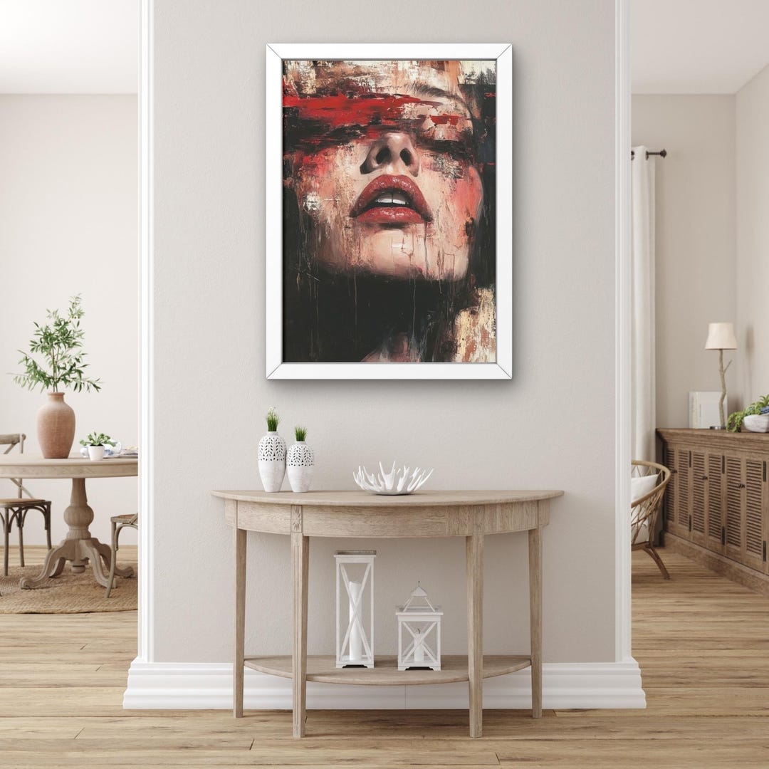 Abstract Woman Portrait Wall Art – Red Brush Stroke Canvas Painting ...