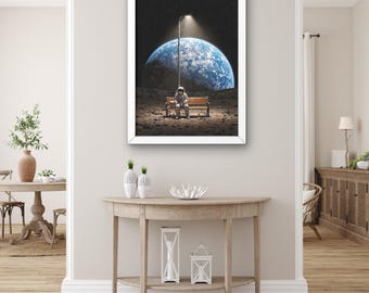 Astronaut Earth View Canvas Print | Cosmic Surreal Wall Art
