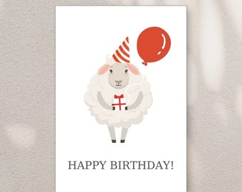 Biglietto di auguri di compleanno con pecora divertente, biglietto regalo di compleanno, biglietto umoristico unico, biglietto di auguri di compleanno carino, regalo per amici e familiari, biglietto digitale stampabile