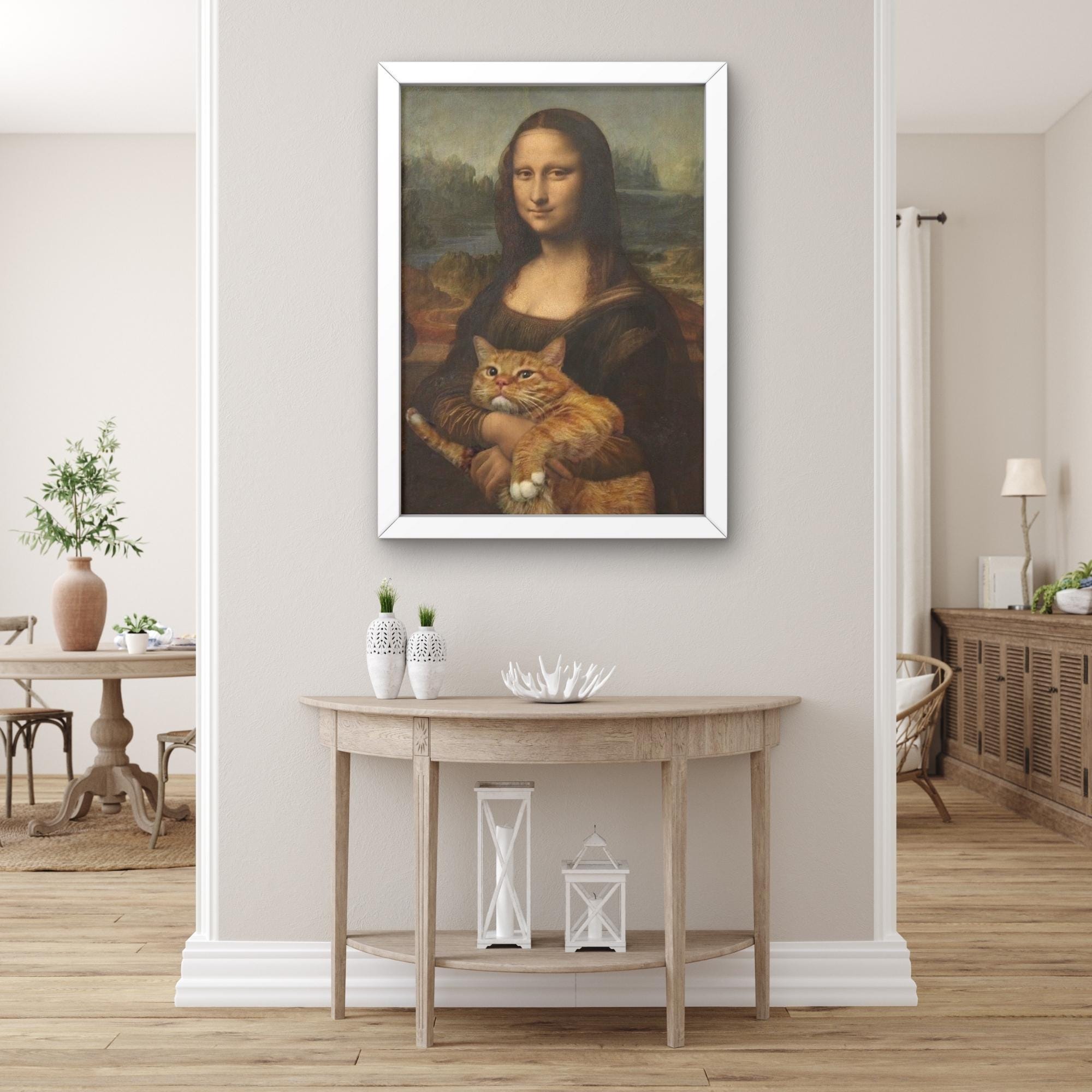 モナリザ猫パロディウォールアート | 猫の面白いクラシック絵画、家庭