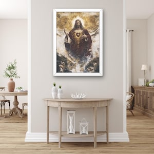 Sacred Heart of Jesus Wall Art, Christian Religious Divine Canvas Print, Holy Spiritual Artwork, Jesus Divine Poster, Prayer Wall Art