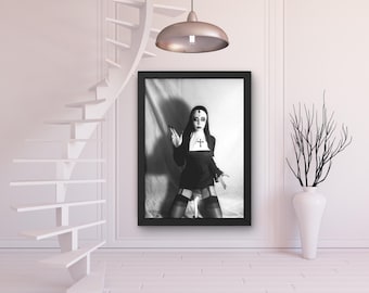 Gothic Nun Wall Art, Dark Religious Aesthetic Canvas, Black and White Alternative Art Print, Edgy Home Decor, Bold Wall Art, Cool Room Art