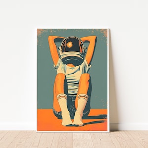 Arte mural de astronauta, astronauta listo para colgar, arte mural grande, decoración de astronauta para sala de estar, decoración de pared de oficina, idea de regalo para un nuevo hogar