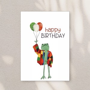 Cartão de aniversário de sapo, cartão de feliz aniversário, cartão de aniversário exclusivo e fofo, cartão de presente de aniversário, cartão digital, download instantâneo