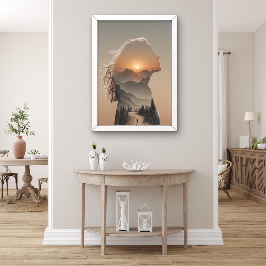 Sunset Mountain Woman Double Exposure Canvas Art - Etsy