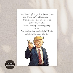 Cartão engraçado de Trump, saudação bem-humorada, cartão de humor político, presente para amantes de Trump, cartão de piada de Trump, presente de aniversário engraçado, download digital