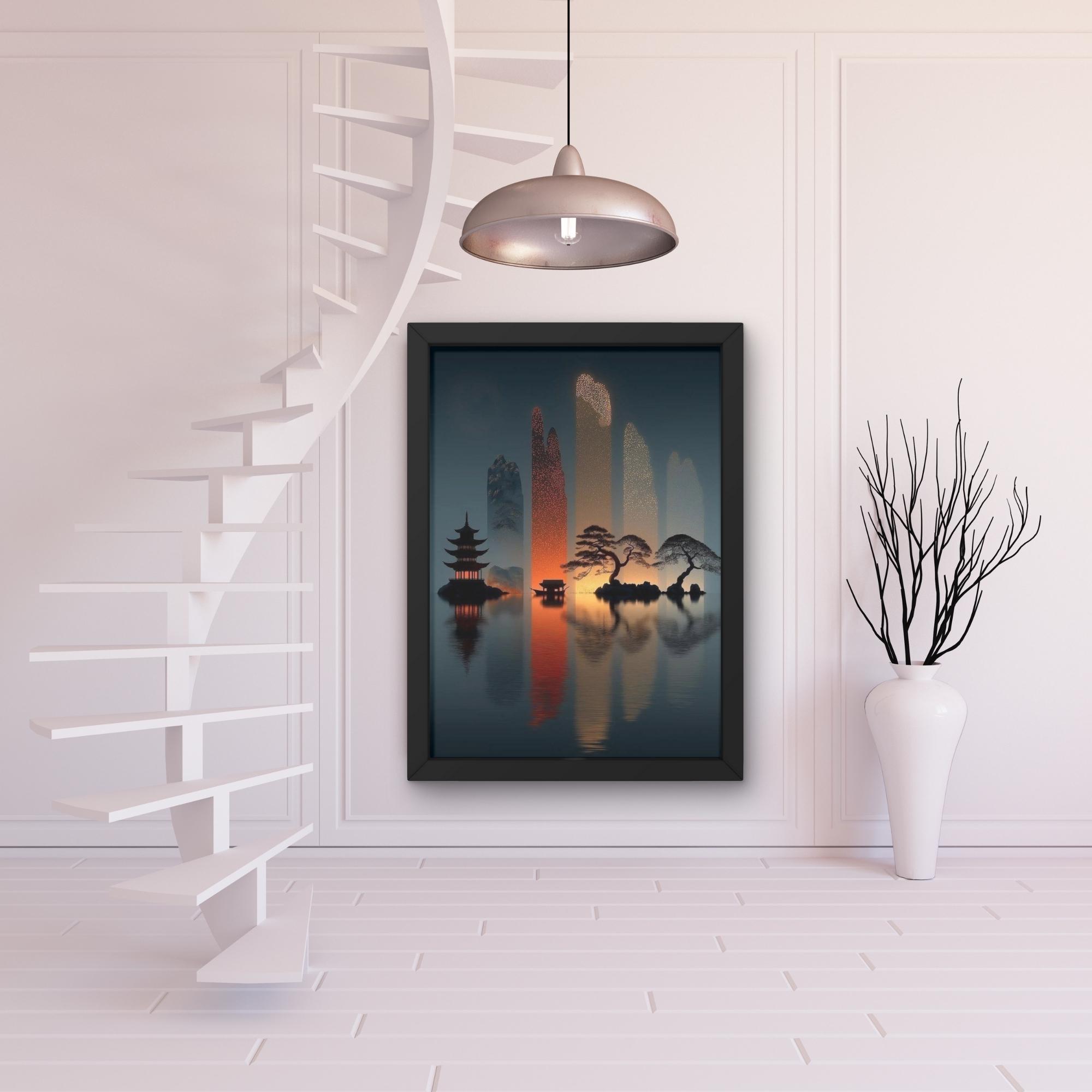 Japanese Misty Landscape Art Print | Zen Asian Minimal Wall Decor ...