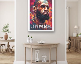 Lienzo de LeBron James, regalo para fan de LeBron James, impresión en lienzo, póster de LeBron James, arte de pared de la NBA, arte de pared en lienzo de baloncesto, grafiti de LeBron James