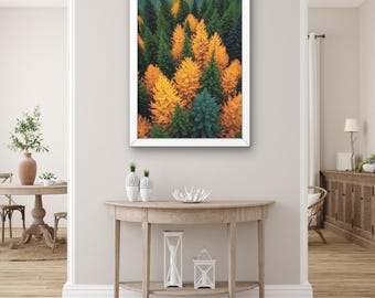 Herbst Wald Bäume Leinwand Wandkunst, Bunte Natur Landschaft Poster Druck, Herbstlaub Wald Dekor Gemälde, Bunte Wald Wandkunst