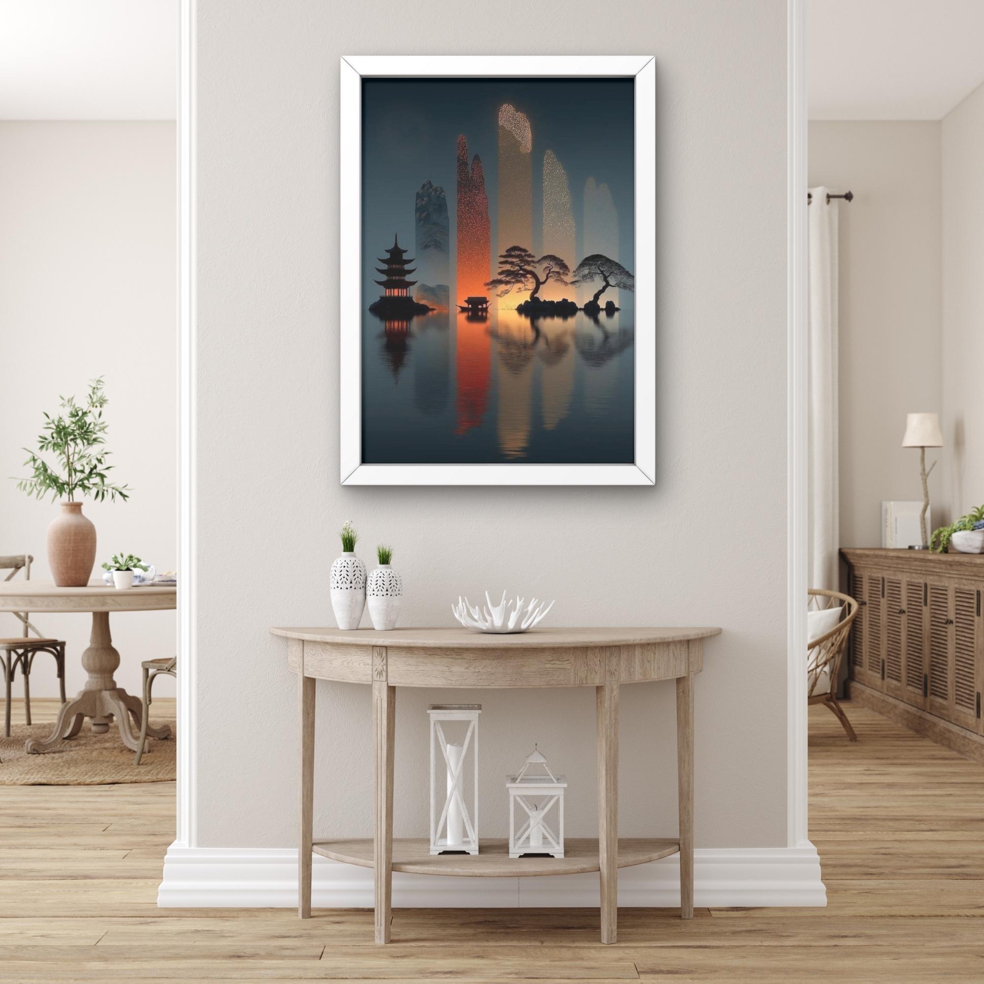 Japanese Misty Landscape Art Print | Zen Asian Minimal Wall Decor ...