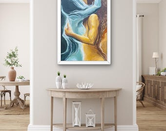 Abstract Female Figure Wall Art – Fluid Color Body Canvas Painting – Sensual Feminine Modern Decor – Bold Expressionist Print