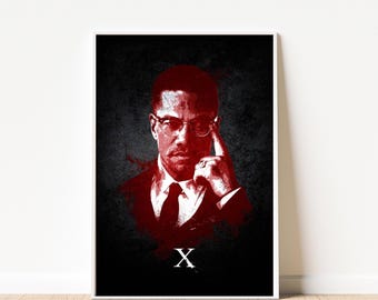 Malcolm X portret kunst aan de muur – krachtig burgerrechten icoon canvas, Afro-Amerikaanse held poster, modern huis of kantoor decor, zwarte leider cadeau