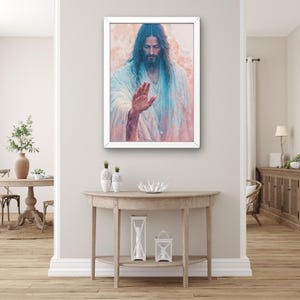 Jesus Christ Sacred Wall Art, Christian Religious Canvas Print, Holy Spiritual Inspirational Painting, Peaceful Wall Decor