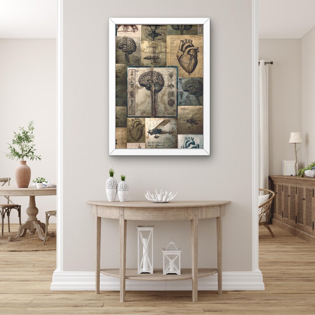 Vintage Anatomy Wall Art – Da Vinci Style Brain & Heart Sketch ...