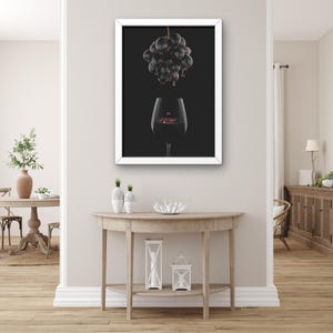 Wine Drop Wall Art – Dark Grape with Red Wine Glass – Elegant Bar Decor - Neutral Art Print - Elegant Wall Art - Home Bar Decor