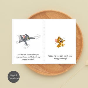 Cartão de aniversário Tom e Jerry, cartão de felicitações engraçado, cartão de aniversário infantil, cartão de aniversário único e bem-humorado, presente de aniversário, cartão digital dobrável