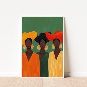 Elegant African Women Wall Art - Framed Portrait Painting with Hats – Ethnic and Modern Home Decor, Black Women Art, Artistic Home Decor