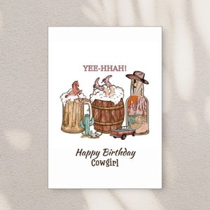 Cartão de Feliz Cowgirl, Cartão de Aniversário Western, Cartão Temático Cowgirl, Cartão de Aniversário para Ela, Cartão Presente Cowgirl, Cartão de Saudações Cowgirl