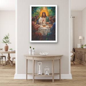 Jesus Last Supper Wall Art – Christian Canvas Painting – Religious Home Decor – Biblical Faith Artwork for Living Room or Prayer Room