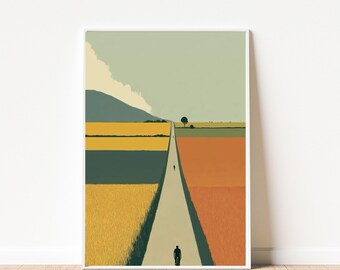 Pastel Landscape Wall Art, Soft Toned Nature Print, Minimal Mountain and Sky Poster, Calm Scenery Canvas,Bedroom or Living Room Decor