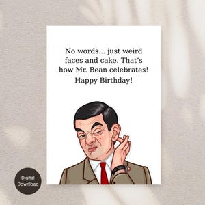 Carte d'anniversaire Mr Bean, cadeau Mr Bean, carte icône pop, carte d'anniversaire drôle, anniversaire humoristique, carte personnage TV, cadeau d'anniversaire unique