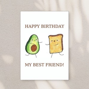 Biglietto di auguri di compleanno con avocado divertente, biglietto umoristico e carino, carta regalo per la migliore amica, biglietto di auguri di compleanno comico, biglietto di auguri di avocado stampabile