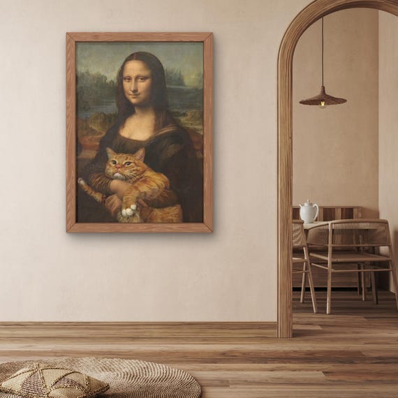 モナリザ猫パロディウォールアート | 猫の面白いクラシック絵画、家庭