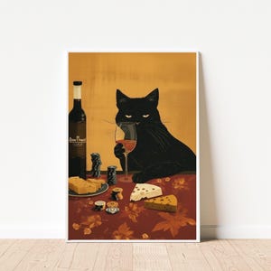 Cat Holding Wine Glass Wall Art, Funny Bar Decor Print, Quirky Animal Poster, Drinking Cat Artwork for Kitchen or Lounge, Humorous Pet Gift