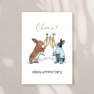 Biglietto di auguri per l'anniversario, regalo per marito, moglie, fidanzato, fidanzata, biglietto di auguri, simpatico biglietto con coniglio, regalo di anniversario, biglietto digitale unico