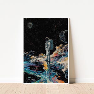 Art mural astronaute, peinture explorateur de l'espace, décoration spatiale de science-fiction, impression astronaute futuriste, affiche galaxie, décoration murale de bureau