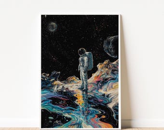 Kunst aan de muur astronaut, schilderij ruimteverkenner, decor sci-fi kosmische ruimte, futuristische astronaut print, Galaxy poster, wanddecoratie kantoor