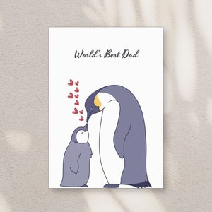 Tarjeta de pingüino "El mejor papá del mundo": un bonito regalo imprimible para el Día del Padre, tarjeta con diseño de pingüino, tarjeta única para el Día del Padre