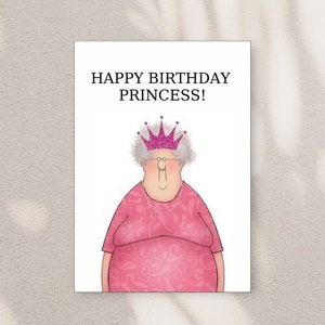 Tarjeta de cumpleaños divertida, tarjeta de princesa, tarjeta de cumpleaños con humor, tarjeta de regalo de cumpleaños, tarjeta de cumpleaños de princesa, tarjeta digital imprimible