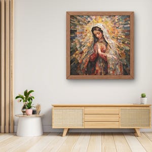 Virgin Mary Wall Art – Religious Christian Canvas Painting – Sacred Mother Artwork – Inspirational Catholic Home Decor, Faith Wall Decor