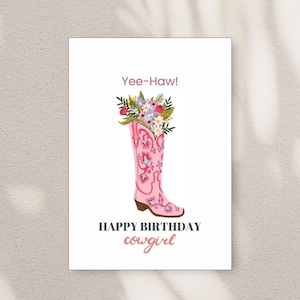 Digital Cowgirl Birthday Card - Happy Birthday Cowgirl with Cowboy Boots and Disco Ball, Western Birthday Card, Cute Cowgirl Card