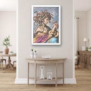 Medusa Wall Art – Greek Mythology Canvas Print – Dark Feminine Power Portrait – Classical Snake Goddess Painting for Home Decor